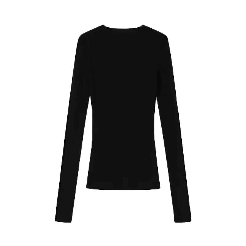 Sweater Lengan Panjang Berjalur Kolar Terbalik Pereka Wanita