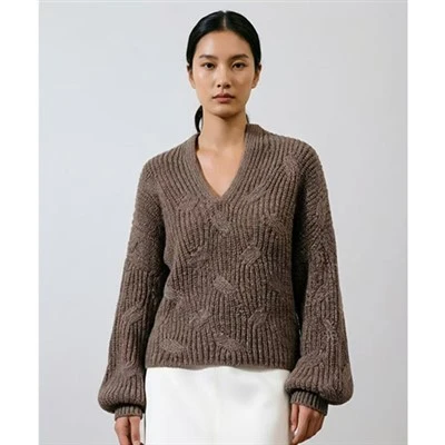 Lengan Belon Kabel Knit Sweater Jatuh