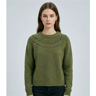 Sweater Leher Kru Kerawang Hijau Yoke