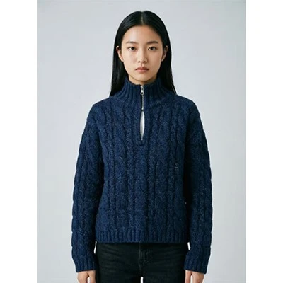 Sweater Knit Kabel Separuh Zip