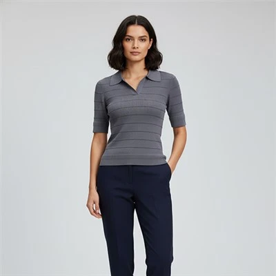 Polo Neck Merino Wool Sweater Wanita